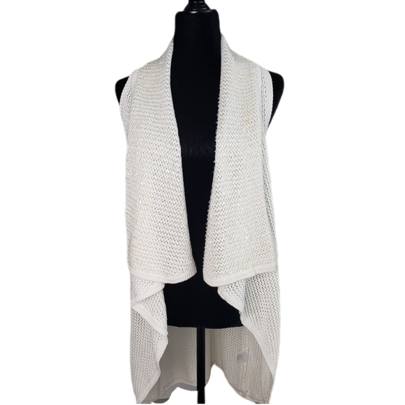 ROMEO & Juliet Crochet open front Cardigan Embroidered Glass Beads White M - Picture 1 of 8